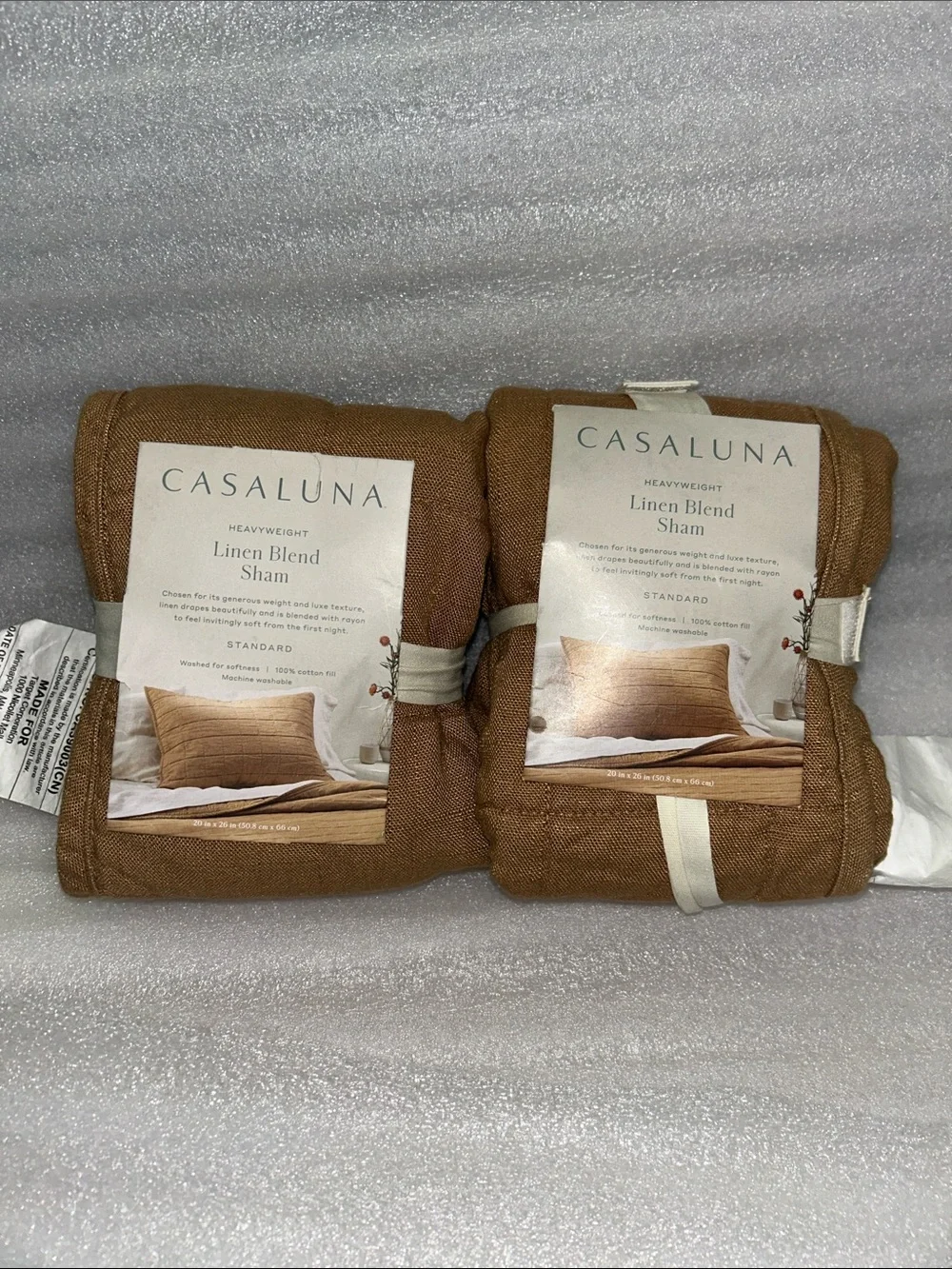 Casaluna Set of 2 Standard Warm Brown Heavyweight Linen Blend Shams 20” x 26”